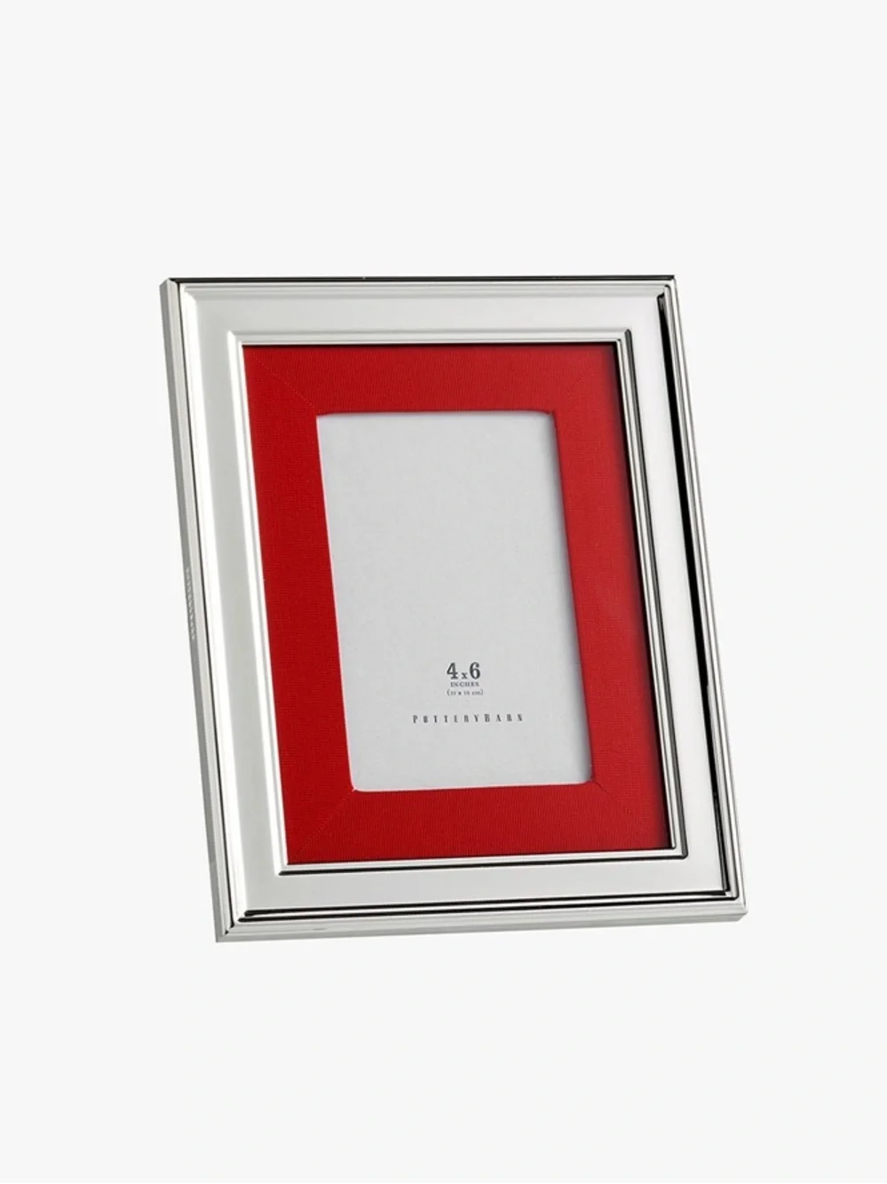 New in Box Pottery Barn 4x6  Silver Plated Frame with Red Grosgrain Mat